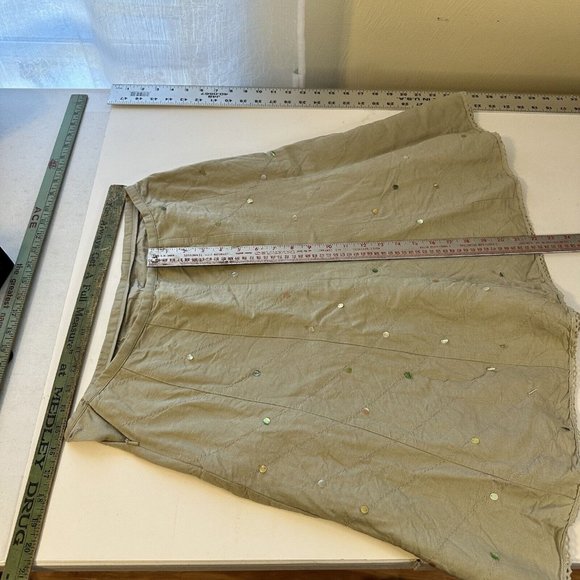 Preowned Sigrid Olsen Tan with Sequins A Line Linen Blend Womens Skirt Size 6 - Picture 6 of 7
